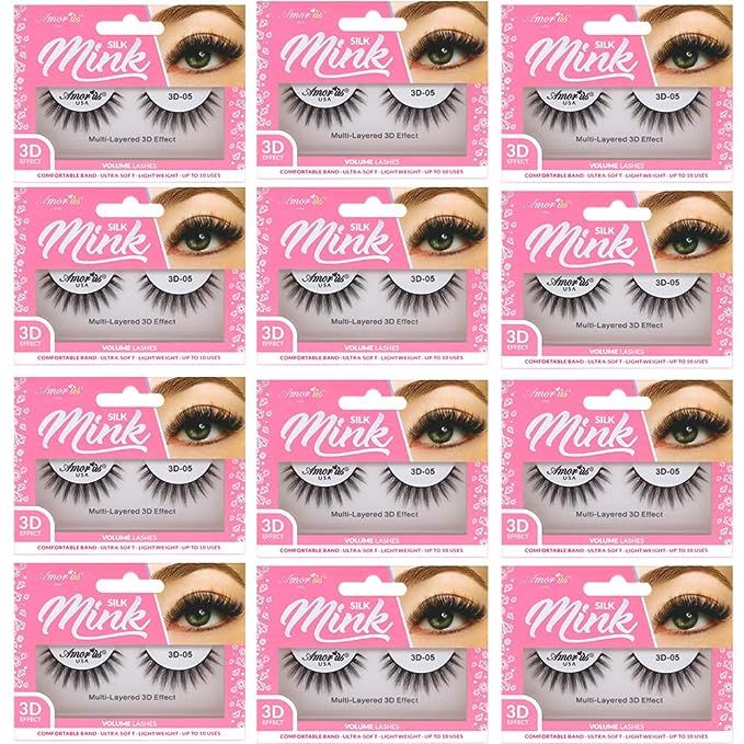 Amorus 3D Hand made Faux Mink Lashes #05 Black Nature fluffy light Reusable (12 pack) | Amazon (US)