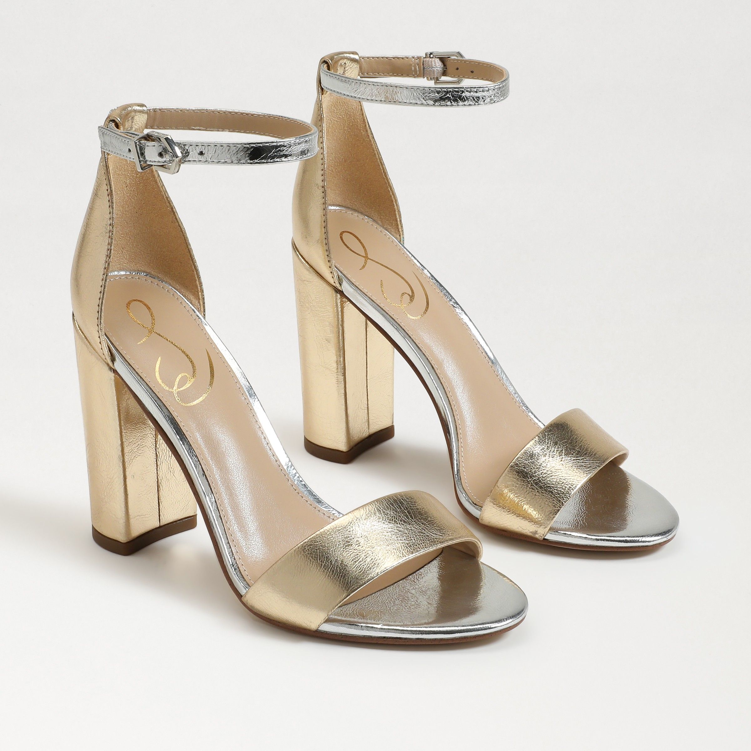 Sam Edelman Yaro Block Heel Sandal Gold Leaf/ Silver 5.0 | Sam Edelman