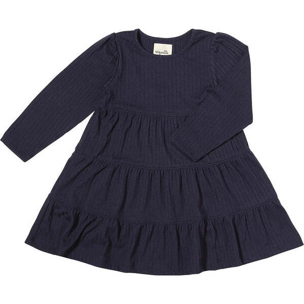 Iona Ribbed Long Sleeve 3-Tiered Dress, Navy | Maisonette