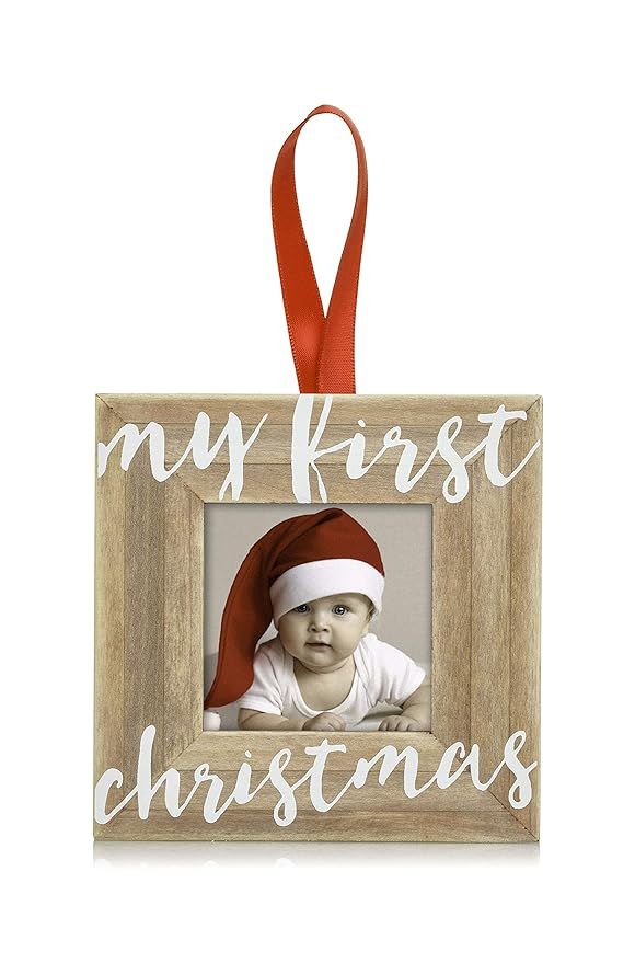 Pearhead Baby’s First Christmas Wooden Picture Frame Ornament, Rustic | Amazon (US)