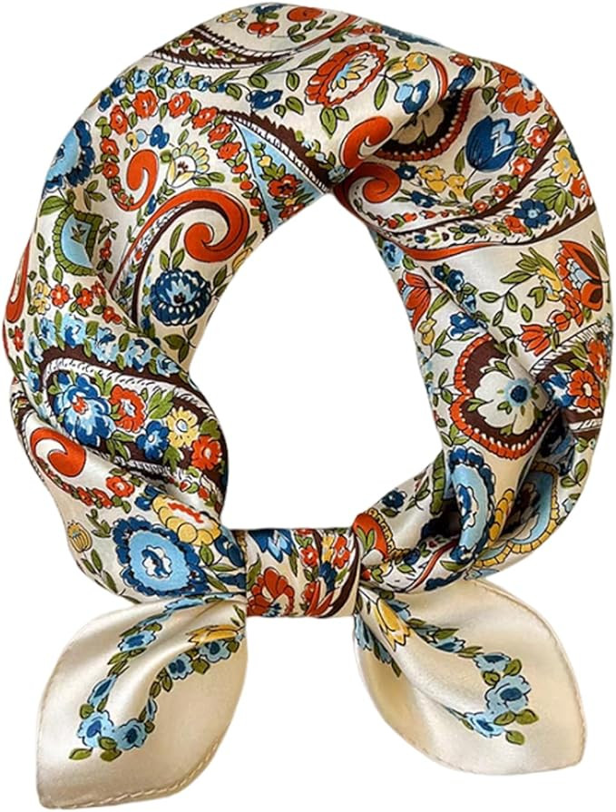 Aufeel 100% Real Mulberry Silk Women Small Square Neck Scarfs 21" Lightweight Headscarf Printed N... | Amazon (US)