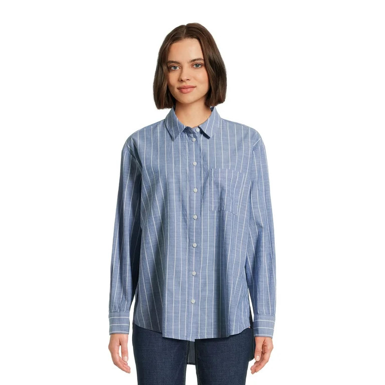 Time and Tru Women's Oversized Button Front Shirt, Sizes XS-XXXL | Walmart (US)