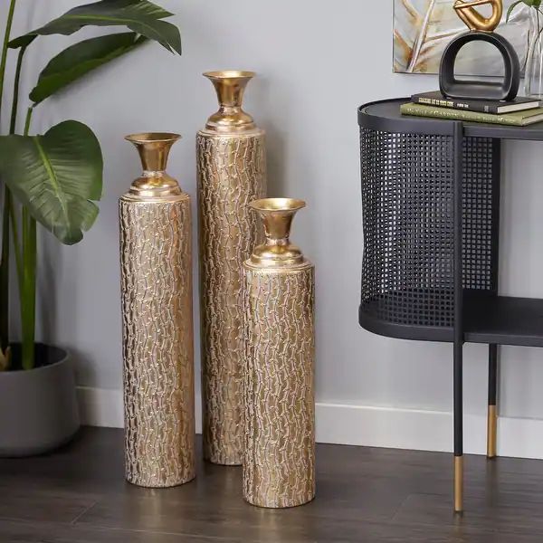Set of 3 Contemporary Glam Gold Iron Vases - Overstock - 32681702 | Bed Bath & Beyond