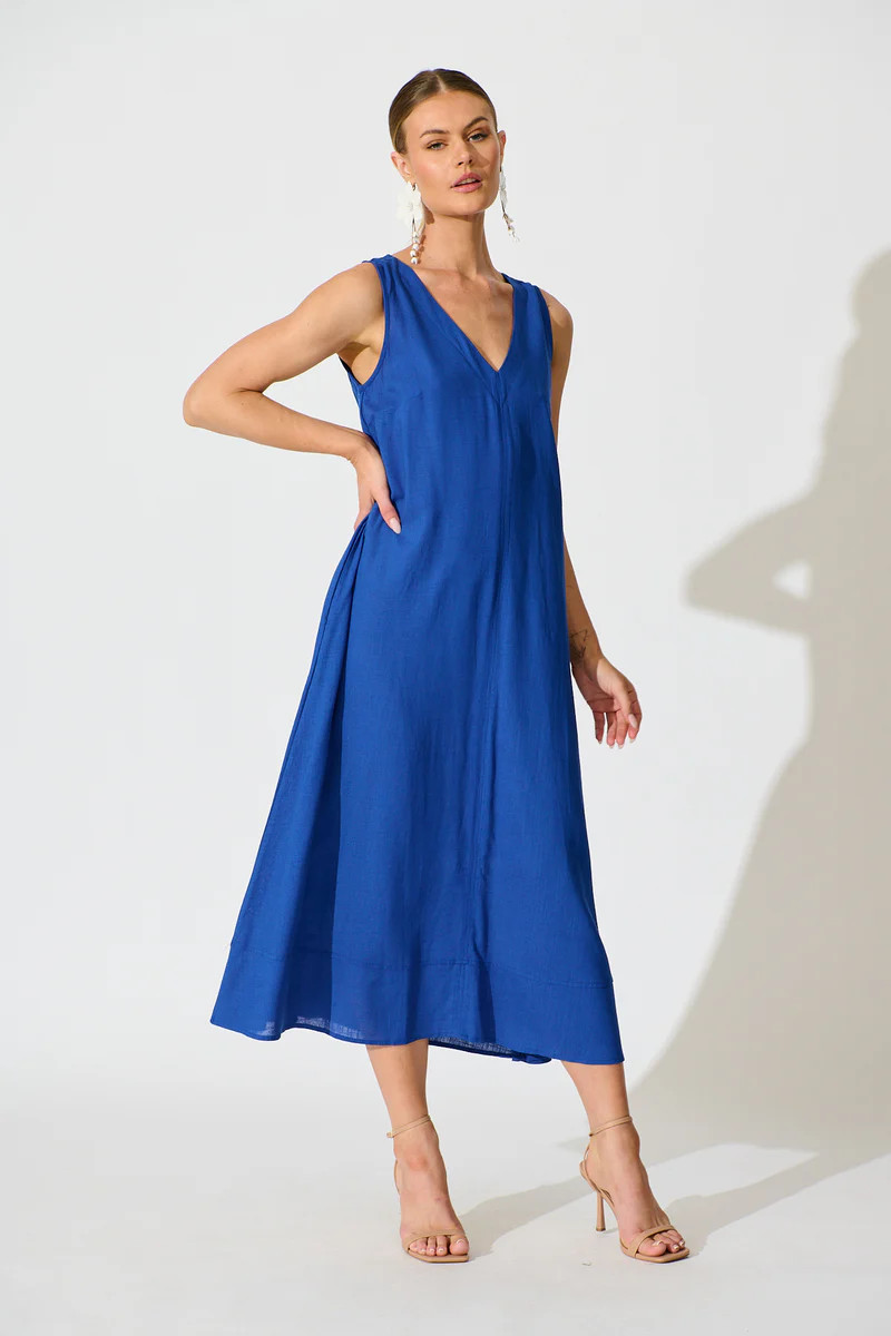 Heatwave Maxi Dress — Cobalt Linen Blend | St Frock | St.Frock AU