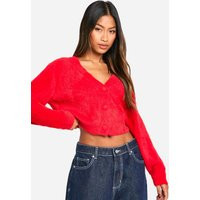 Womens Fluffy Knitted Cropped Cardigan - Red - M | boohoo (US & Canada)