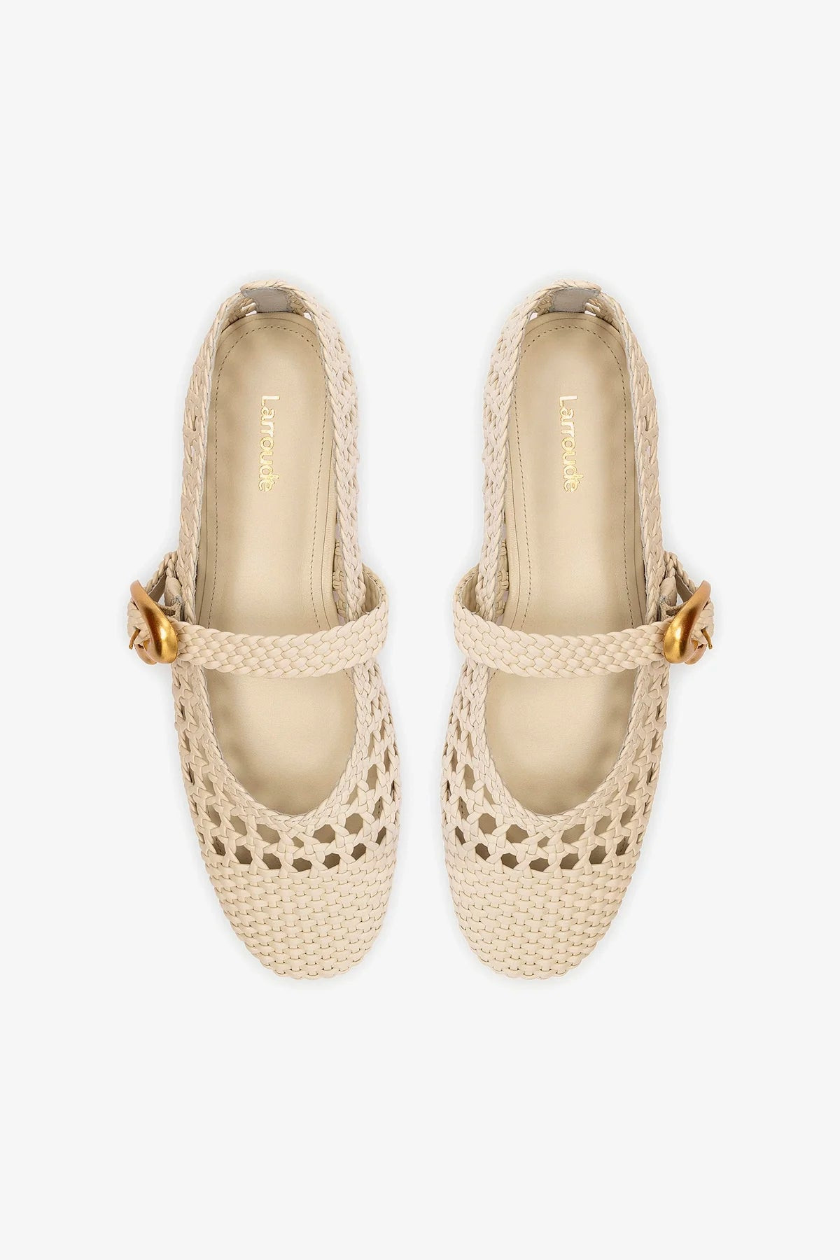 Verona Macrame Ballet Flat In Ivory Leather | Larroude