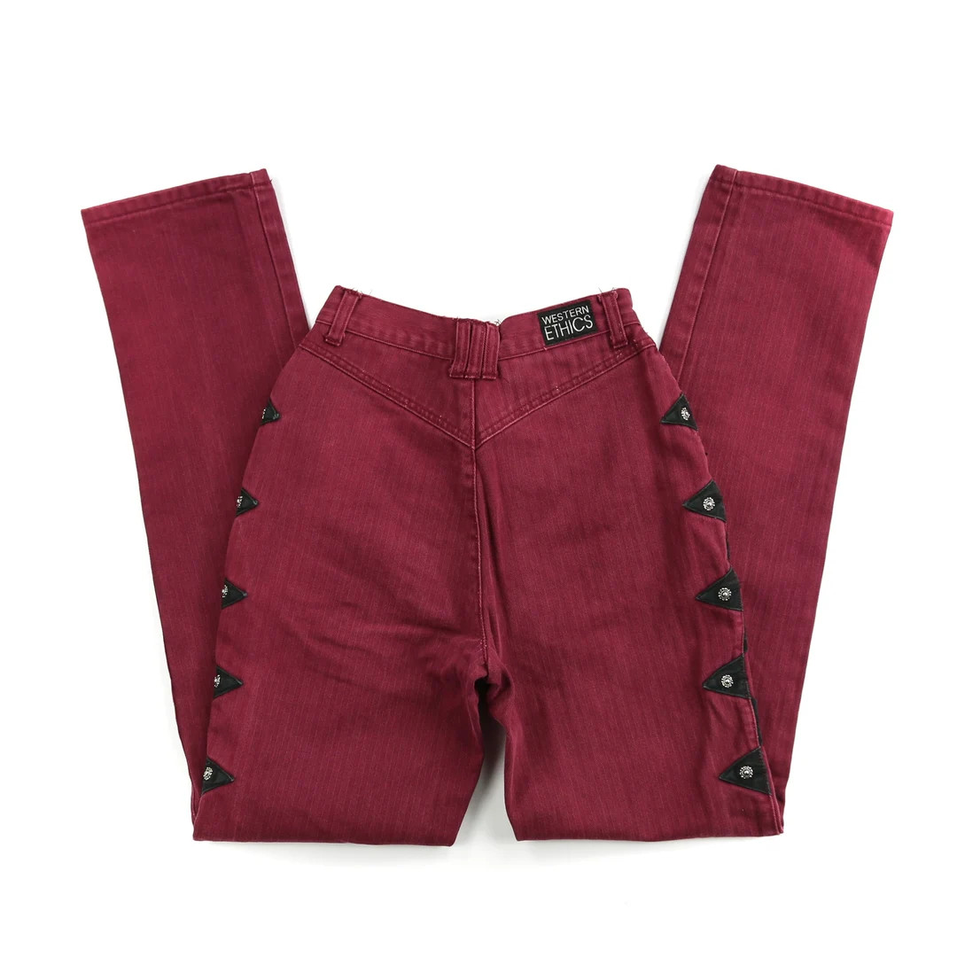 Vintage Western Ethics Maroon and Black Studded High Waisted Jeans Waist 24”/25” | Etsy (US)