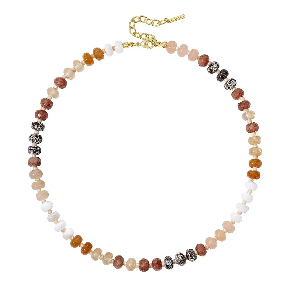 KissYan Beaded Necklaces for Women, Colorful Gemstone Bead Boho Choker, Natural Stone Handmade Fa... | Amazon (US)