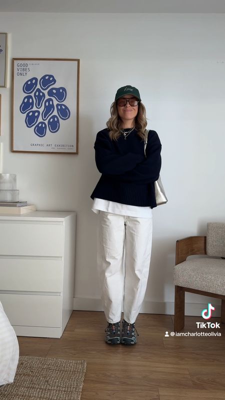 Navy jumper, cream jeans, cropped cream jeans, Salomon xt6, Salomon sneakers, casual outfit, spring outfit, Norse projects cap, silver tote bag 



#LTKeurope #LTKstyletip