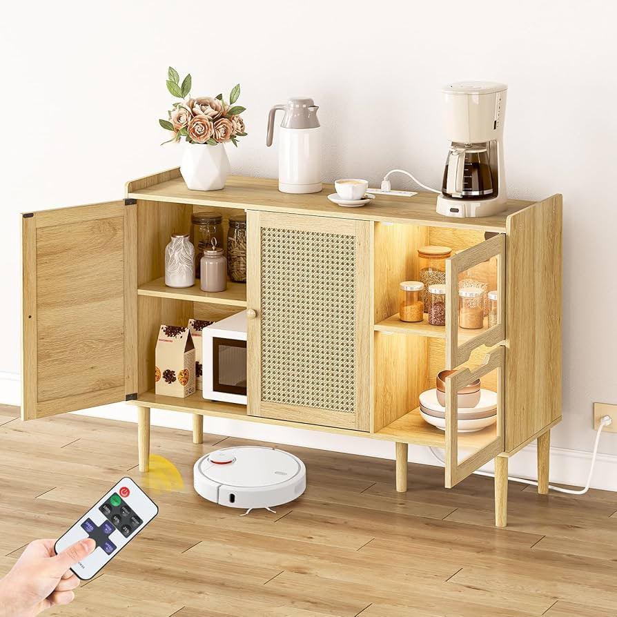 Amazon.com - HOOBRO Buffet Cabinet with Power Outlet, 47.2" Kitchen Sideboard Storage Cabinet & L... | Amazon (US)