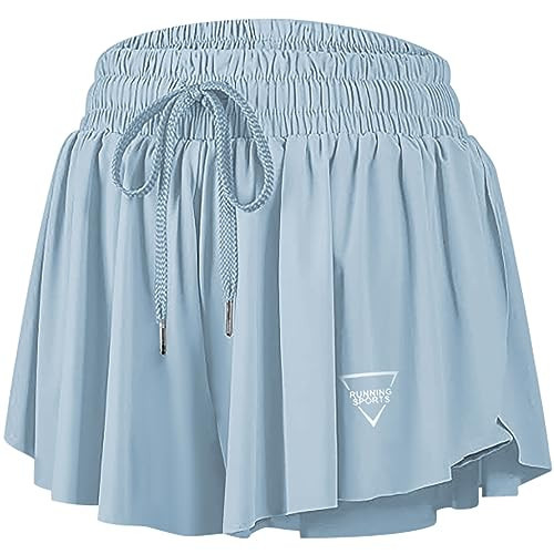 Womens 2 in 1 Flowy Athletic Shorts with Pocket Butterfly Running Workout Shorts Sweat Spandex Lounge Gym Yoga Summer Skirts (Light Blue,XX-Large) | Amazon (US)