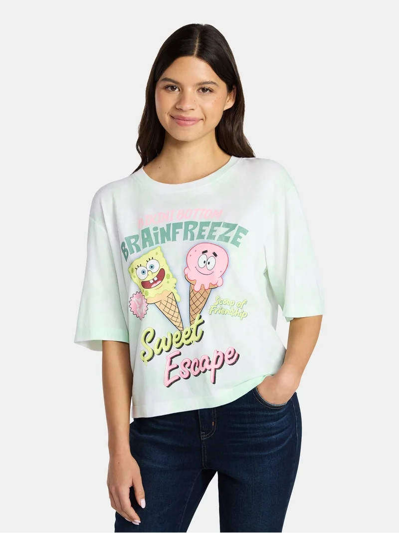 SpongeBob SquarePants Women's Ice Cream Skimmer Tee with Short Sleeves, XXS-XXL | Walmart (US)