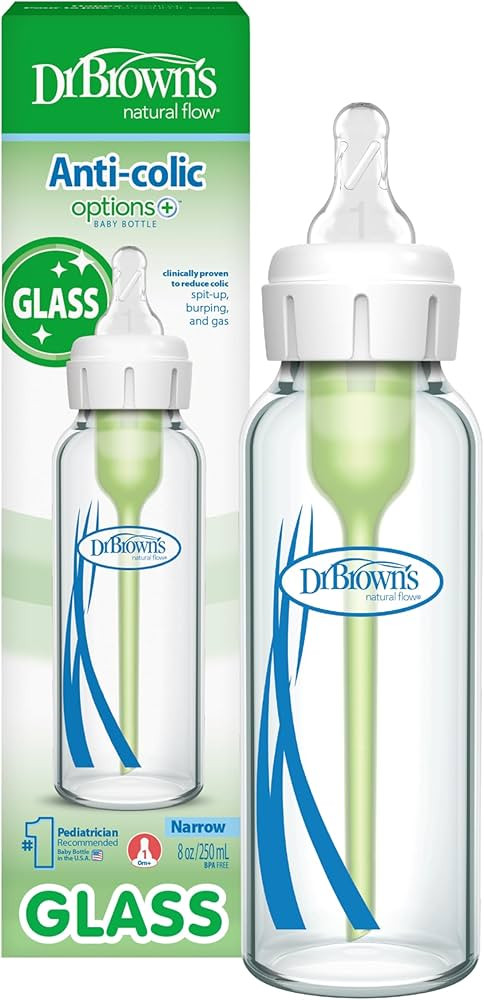 Amazon.com : Dr. Brown's Anti-Colic Options+ Narrow Glass Baby Bottle with Level 1 Slow Flow Nipple, BPA-Free, 8 oz/250 mL, 0m+, 1-Pack (Packaging May Vary) : Baby | Amazon (US)