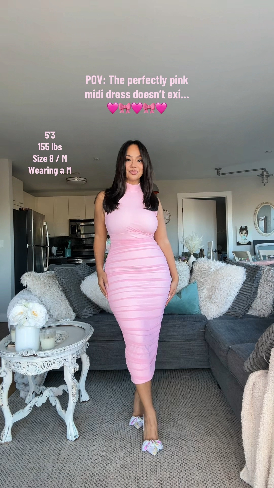 Midi dress outfit for date night 🩷

Sizing ⬇️

5’3 
155 lbs
Size 8 / Medium
Bust: 34DDD
Waist: 28”
Hips: 43”
Wearing Size Medium 

midi dresses, ruched dress, date outfit, dresses, over 40 fashion, curvy fashion, size 8 fashion 

#LTKHoliday #LTKFindsUnder50 #LTKStyleTip