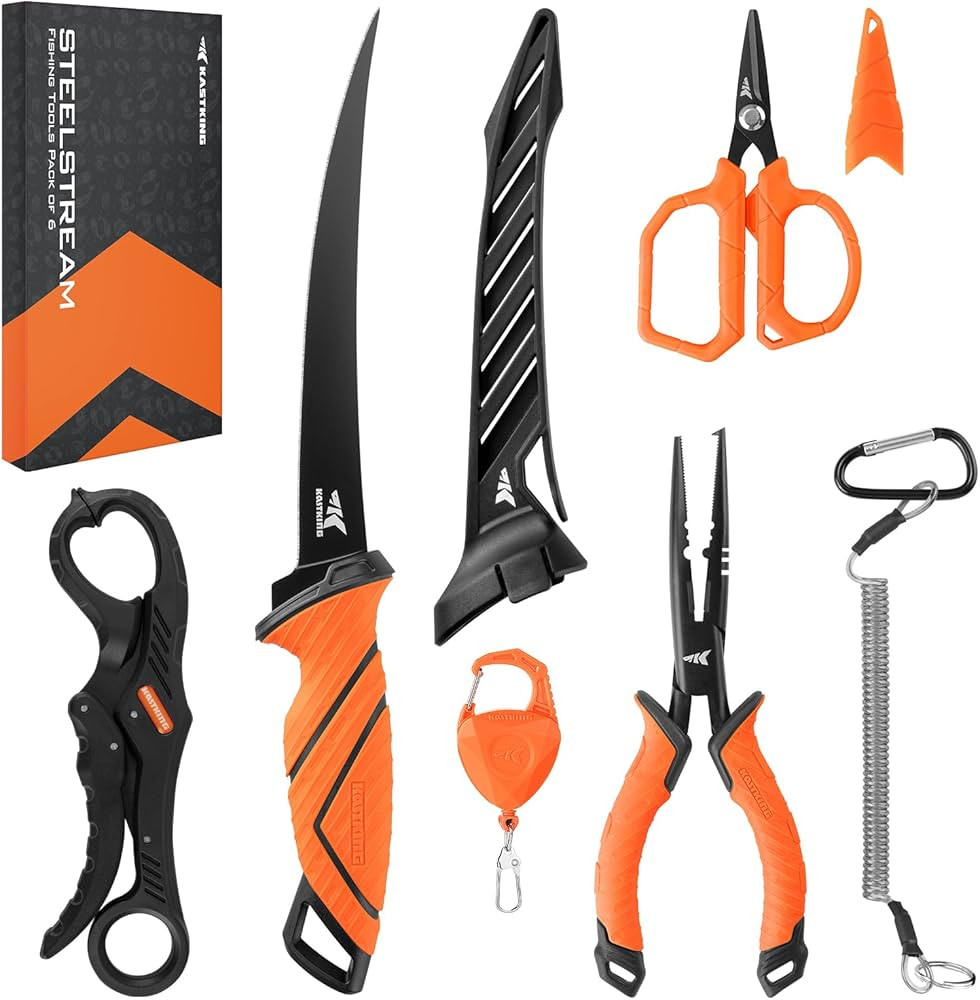 KastKing SteelStream 6pc Fishing Tool Kit - Corrosion Resistant Fishing Pliers with Lanyard, Fill... | Amazon (US)
