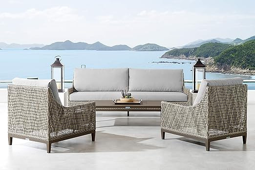 ARMEN LIVING SETODGDGR Grenada 4 Piece Outdoor Gray Fabric and Wicker Conversation Set | Amazon (US)