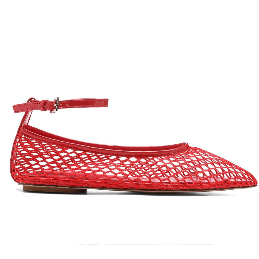 Mesh Ballet Flats for Women Metal Buckle Mary Jane Flats Comfortable Dressy Ballerina Fishnet Sho... | Amazon (US)