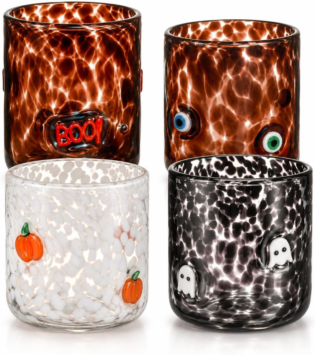 Halloween Icons Glass Cups Set of 4, Boo, Eyeball, Pumpkin and Ghost | Amazon (US)