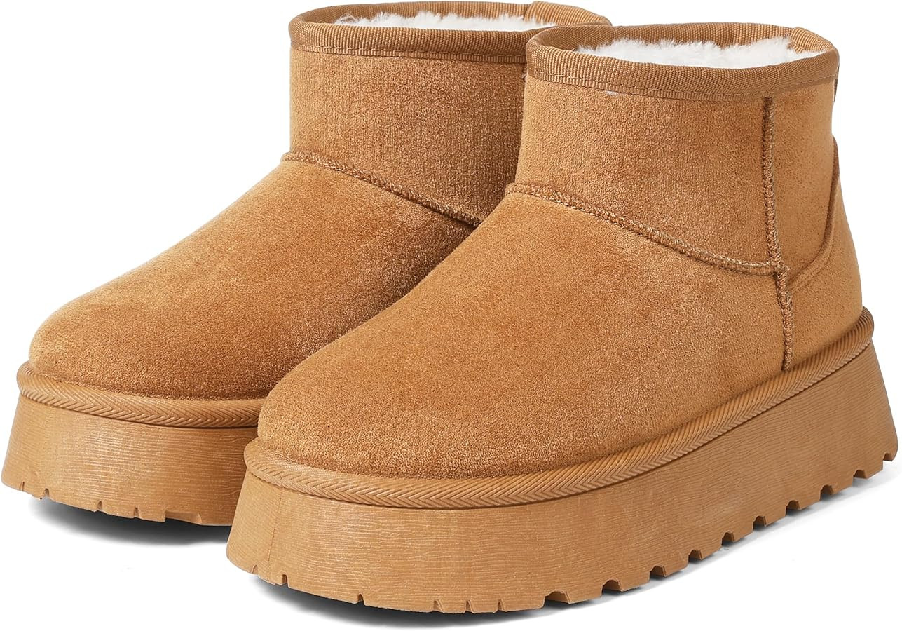 Platform Mini Boots, Ankle Boot Fur Lined Winter Boot for Women Platform Anti-Slip Snow Boots Wat... | Amazon (US)
