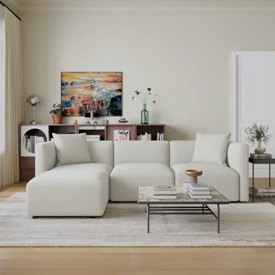 Acanva L-Shaped Chenille Upholstery Modular Sectional Sofa, Cream | Wayfair North America