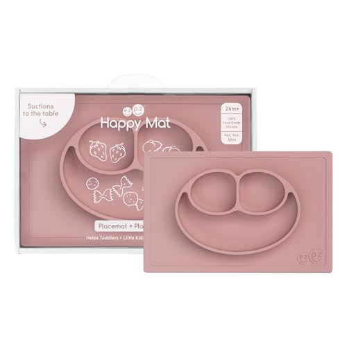 ezpz Happy Mat (Blush) - 24 Months+ - 100% Silicone Suction Placemat + Divided Plate with Three Compartments - Toddler + Preschool Essentials | Amazon (US)