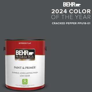 BEHR PREMIUM PLUS 1 gal. #PPU18-01 Cracked Pepper Flat Low Odor Interior Paint & Primer 130001 - ... | The Home Depot