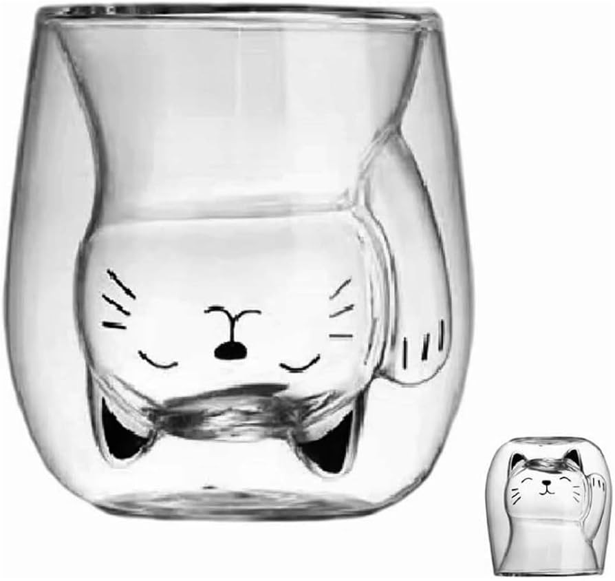 ANSQU Linda taza de té de gato de doble pared, tazas de café de vidrio, vaso de chupito de expr... | Amazon (US)