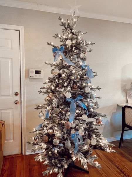 Blue and white Christmas tree, Christmas tree bows, flocked Christmas tree, 6ft Christmas tee, feminine Christmas tree, light blue Christmas decor, target Holiday 

#LTKhome #LTKHoliday #LTKSeasonal