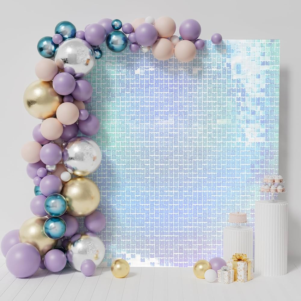 CO-AVE Shimmer Wall Backdrop - Rainbow Silver Square Sequins Shimmer Backdrop Decoration Panels 2... | Amazon (US)