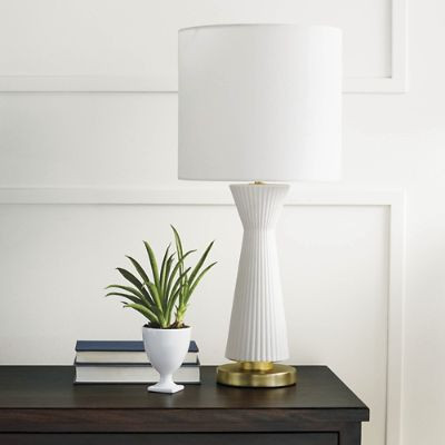 Hudson Table Lamp with Brass Accents & Pleated Ceramic Design | Frontgate
