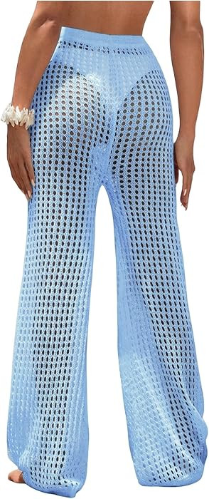 Women's Crochet Pants High Waist Beach Cover Up Vacation Outfits | Amazon (US)