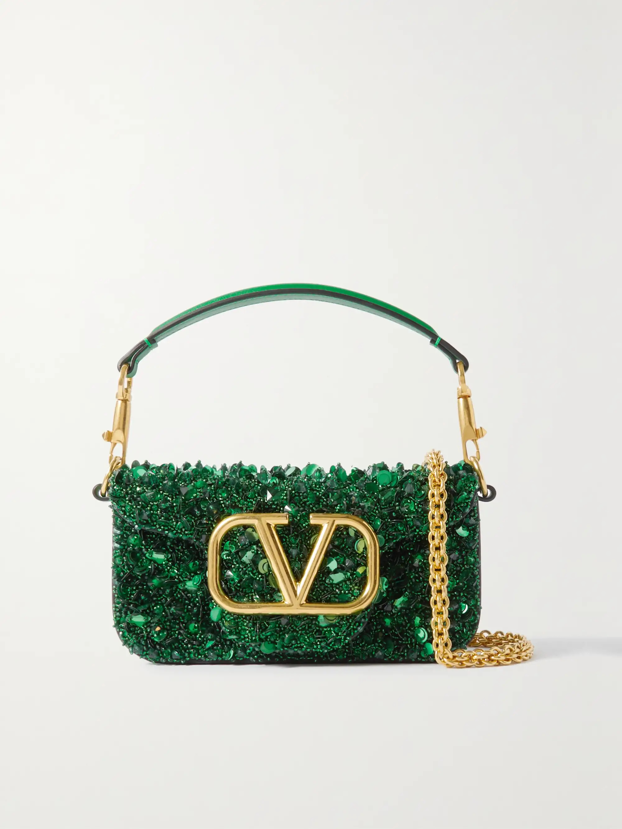 Valentino Garavani VLOGO embellished leather shoulder bag | NET-A-PORTER APAC