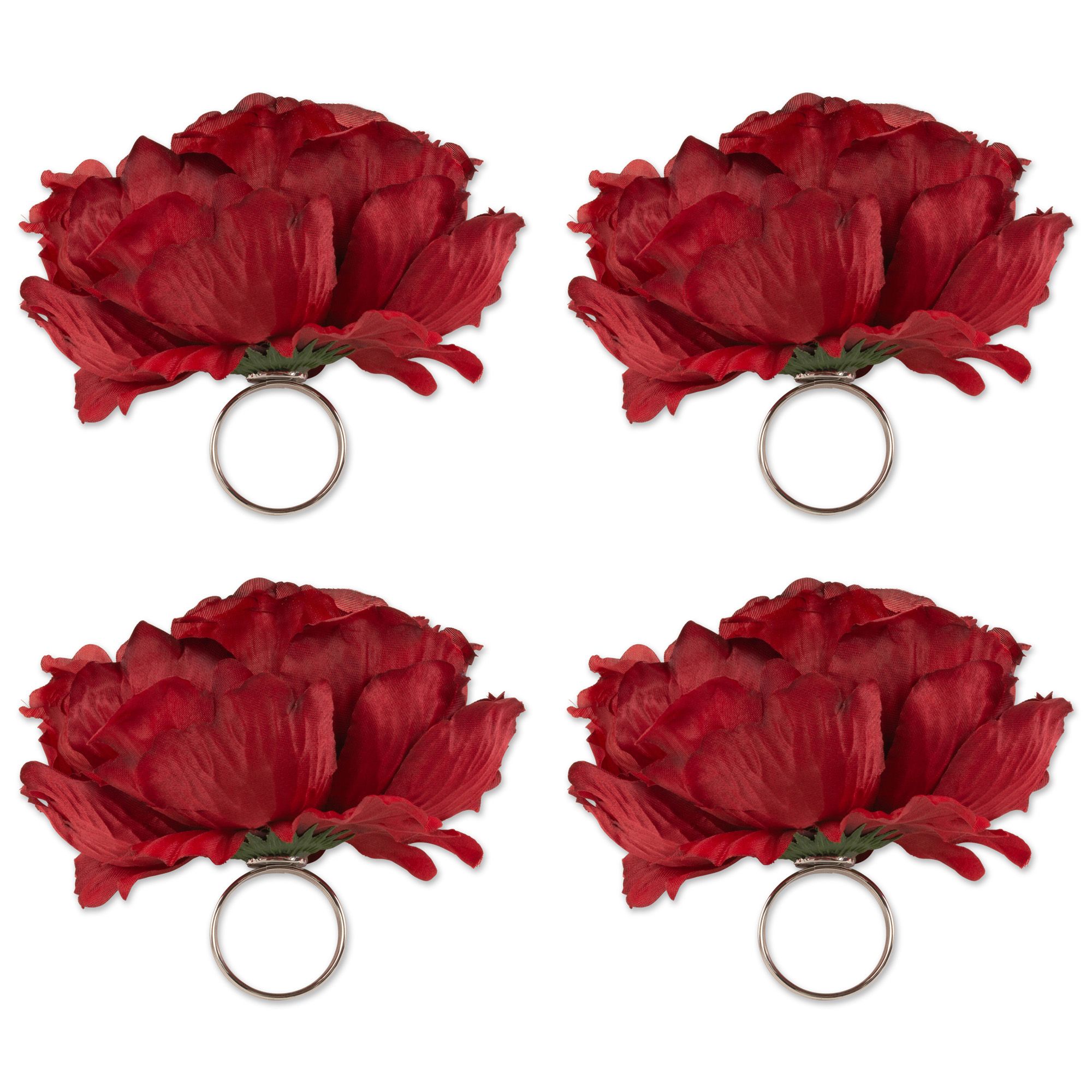 Set of 4 Red Peony Flower Designed Napkin Rings 5" - Walmart.com | Walmart (US)