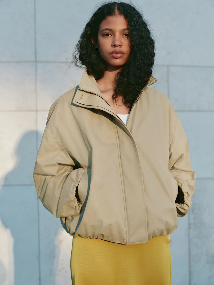Buy Stone Cotton Funnel Neck Bomber Jacket from Next Ireland | Next EU