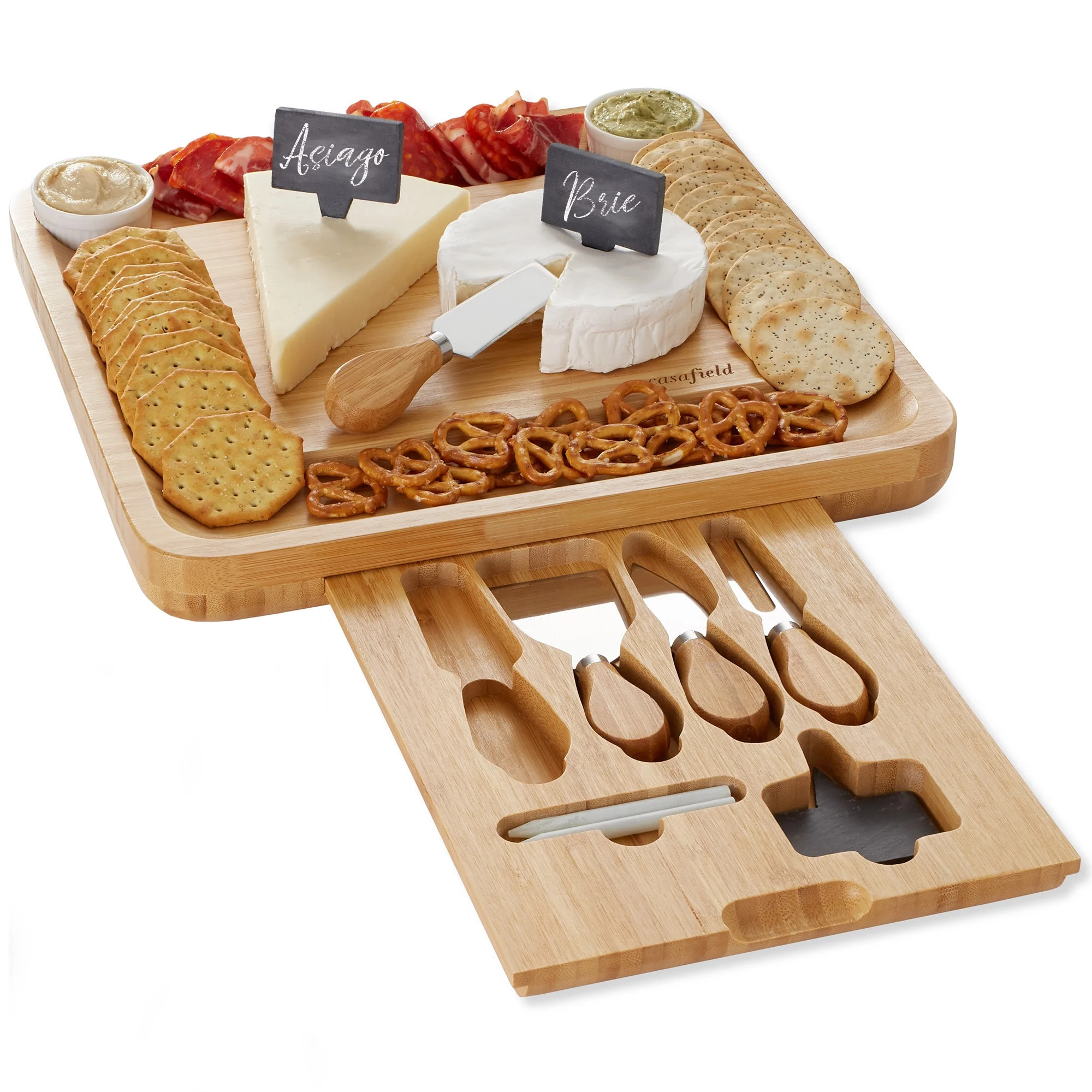 Casafield Bamboo Cheese Board with Stainless Steel Knives and Ceramic Bowls | Walmart (US)