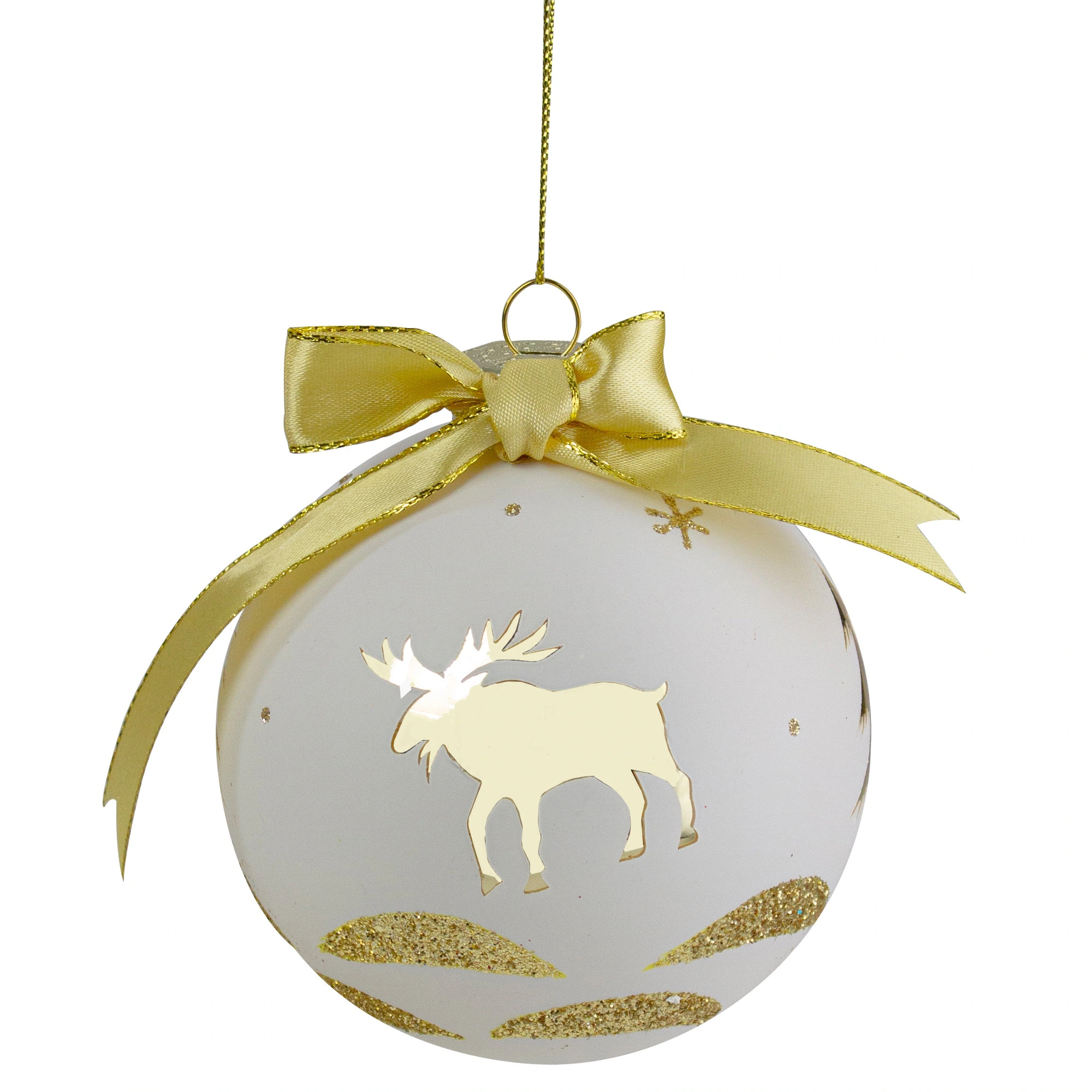 4" Gold and White Moose Christmas Ball Ornament | Bed Bath & Beyond