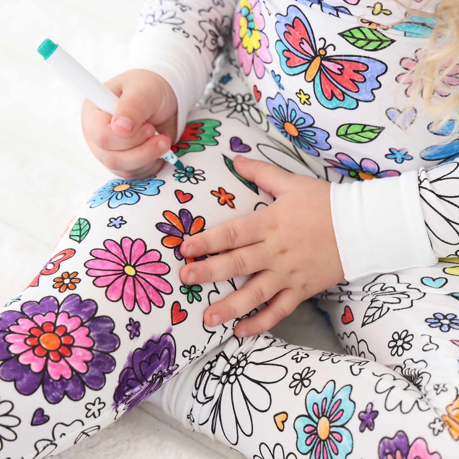 Colorable Two Piece Pajama Set | Floral Flutter | Caden Lane