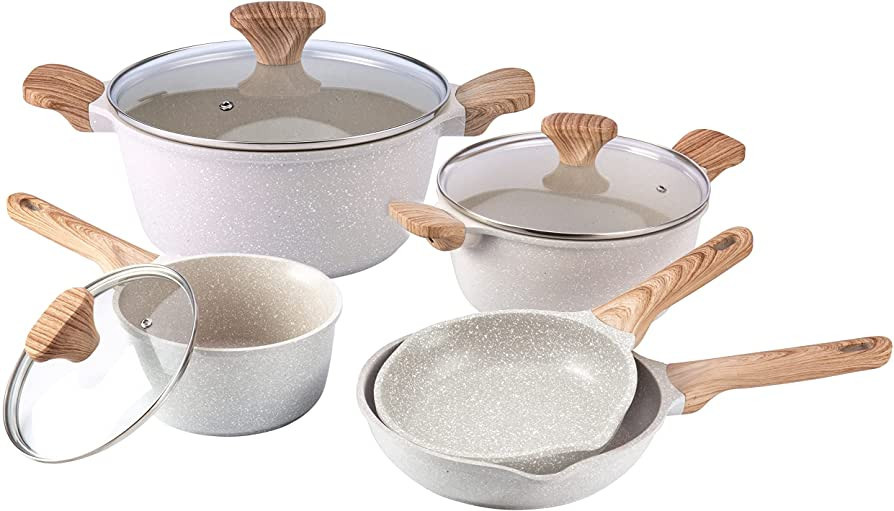 Country Kitchen Nonstick Induction Cookware Sets - 8 Piece Nonstick Cast Aluminum Pots and Pans w... | Amazon (US)