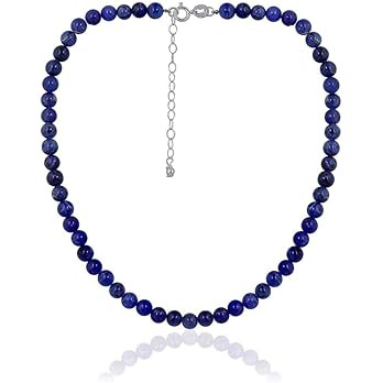SEA OF ICE Precious Gemstone 6mm Round Beads Necklace 14" Plus 2" Extender with Sterling Silver S... | Amazon (US)
