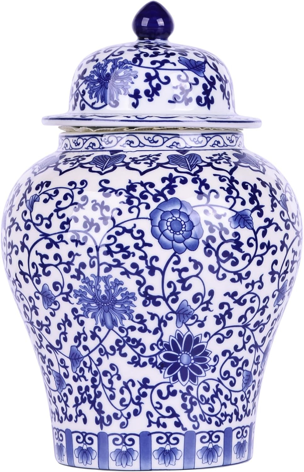 Chinoiserie Ginger Jar - Blue and White Porcelain General Jar, Handmade Ceramic Vase for Home Décor, Classic Chinese Style Decorative Jar (Lotus) | Amazon (US)