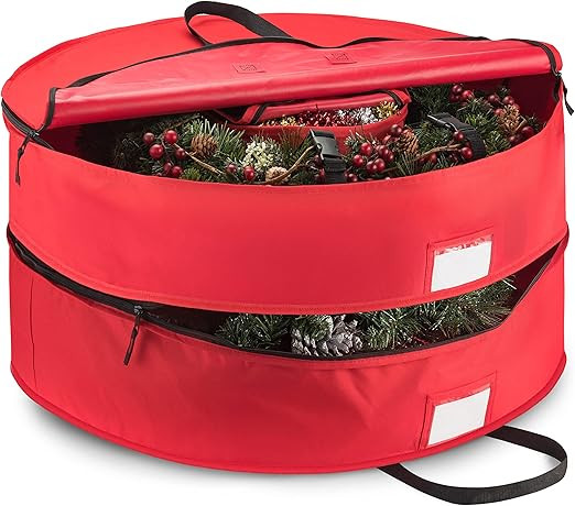ZOBER Christmas Wreath Storage Container 30 Inch - Wreath Bag Fits 2 Wreaths Box - 600D Oxford Fa... | Amazon (US)
