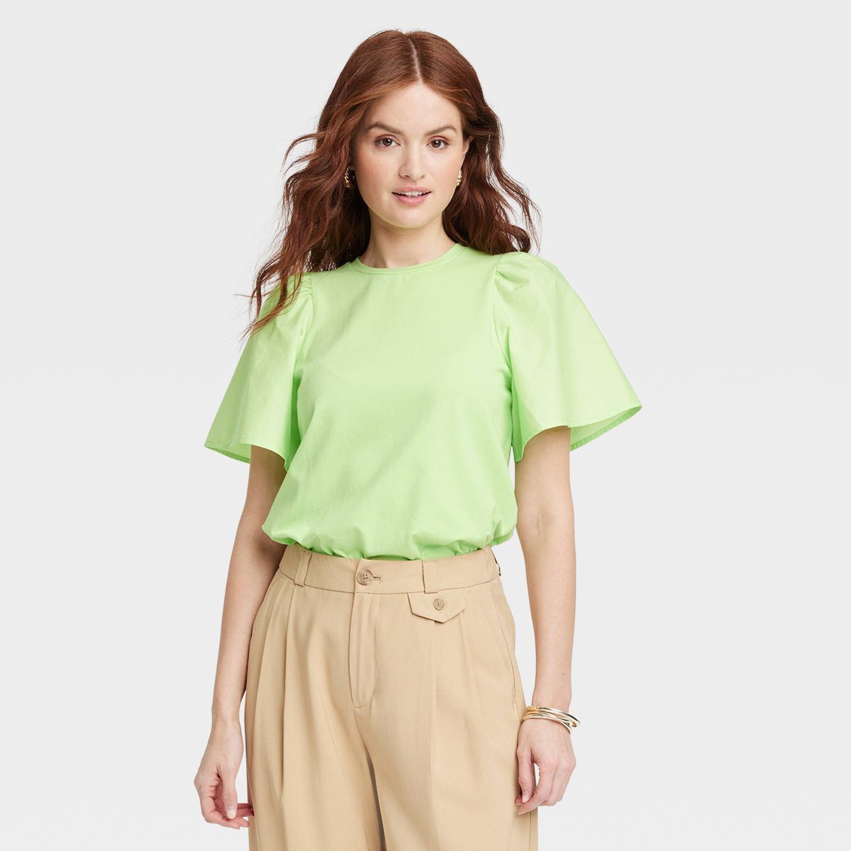 Women's KTW Puff Elbow Sleeve T-Shirt - A New Day™ Lime Green M | Target