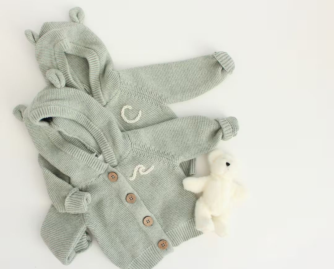 Babies Bear Cardigan Wooden Button Cardigan Hand Embroidery Detail - Etsy | Etsy (US)