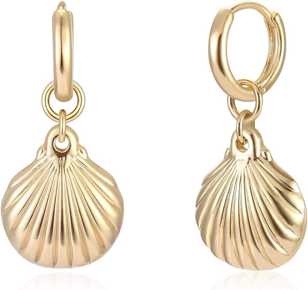 MYEARS Women Gold Huggie Hoop Earrings Clam Shell Hollow Star Cross Lightning Lock Spike Dangle D... | Amazon (US)
