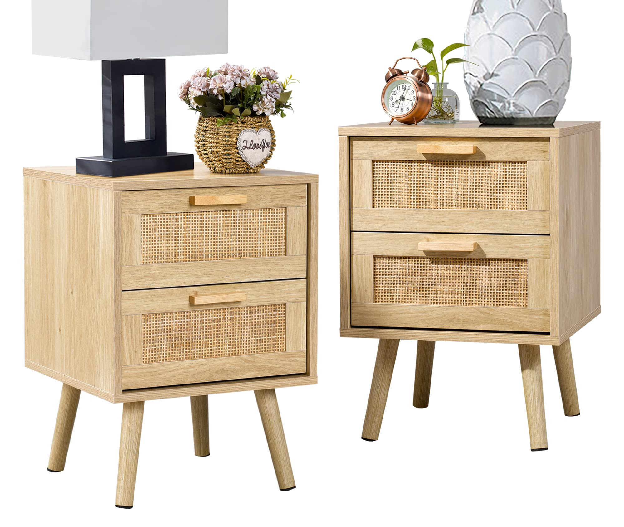 Finnhomy Nightstand, End Table, Side Table with 2 Hand Made Rattan Decorated Drawers, Nightstands... | Amazon (US)