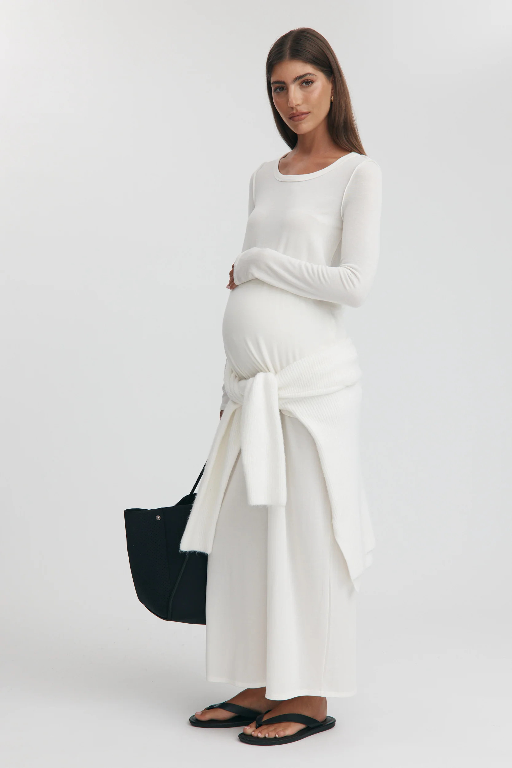 Crew Neck Merino Wool Blend Top (Ivory) | Legoe Heritage Maternity APAC