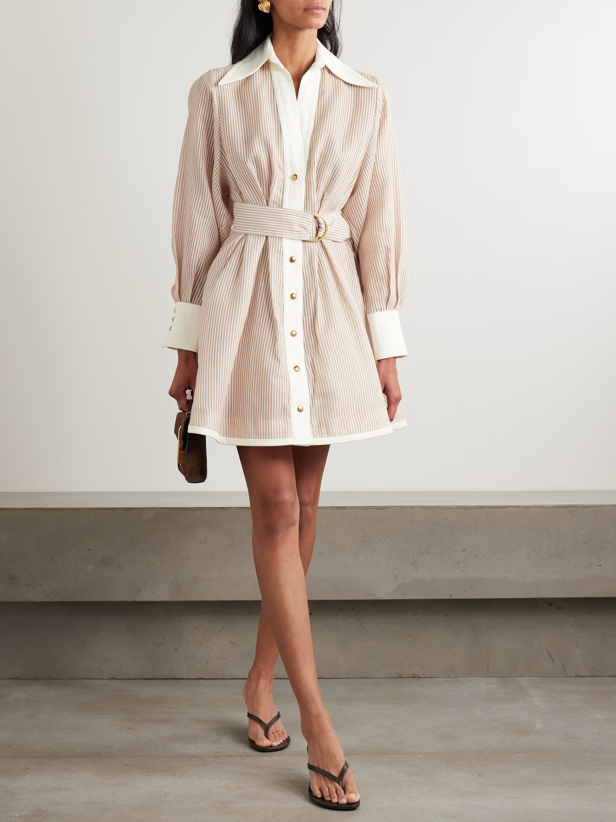 Belted striped cotton and silk-blend mini dress | NET-A-PORTER (US)