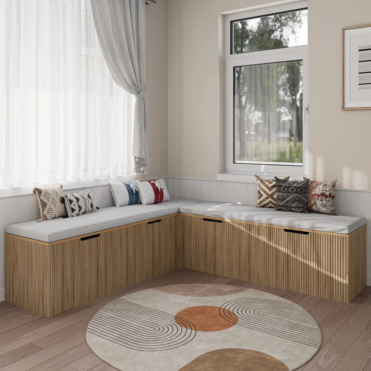 L-shape Storage Bench With Cushioned Seating, For Dining Room, Kitchen, Entryway | Wayfair North America