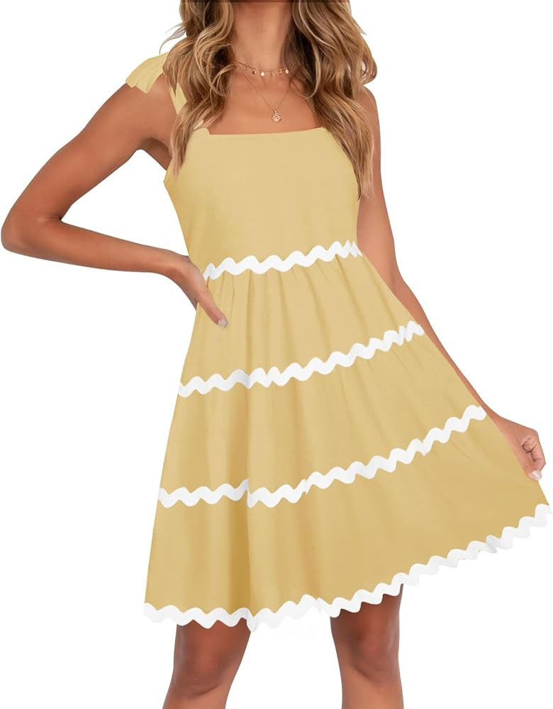 ZESICA Women's 2024 Summer Swing Mini Dress Casual Spaghetti Straps Sleeveless Smocked Backless F... | Amazon (US)