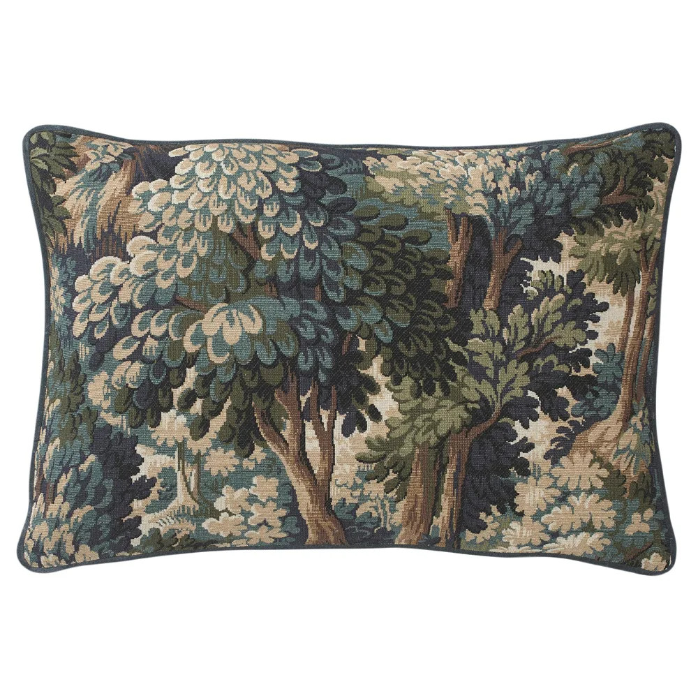 Beatrix Tapestry Forest Lumbar Pillow - 15x23 | Kathy Kuo Home